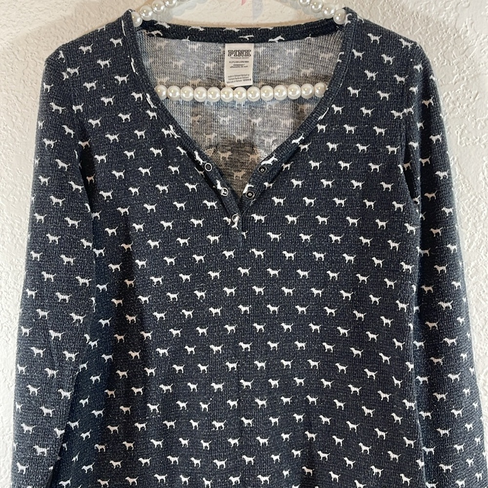 VICTORIA’S SECRET PINK Dog Print Long Sleeve Top Sleepwear Pajamas Size Small - Picture 4 of 12